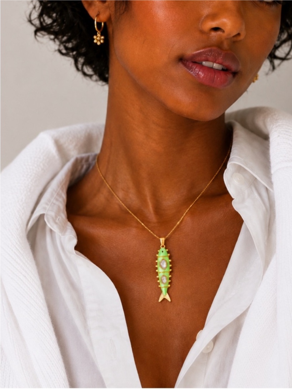 New! Coastal Colorful 18K Gold Plated Green Fish Necklace NWOT 5064